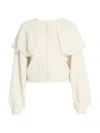Chloé Cropped Ruffled Pointelle-knit Wool And Cashmere-blend Cardigan In Gold
