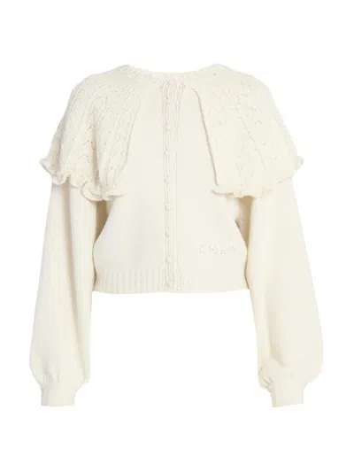 CHLOÉ WOMEN'S POINTELLE-KNIT WOOL-CASHMERE RUFFLE CARDIGAN