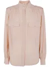 Chloé Turtle Neck Shirt Chest Pockets Epaulettes Pleats In Pink