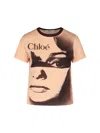 Chloé Multicolor Crewneck T-shirt With Maxi Graphic Print On The Front In Wool Blend Woman In Pink
