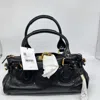 Chloé Paddington Black Shoulder Bag With Oversized Padlock And C-shaped Buckles In Grainy Leather Woman