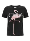 Chloé Women Black Crewneck T-shirt With Maxi Logo Print On The Front In Cotton Woman In Black