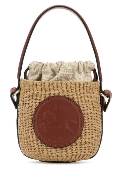 Chloé Chloe Women Raffia Horse Medal Bucket Bag In Brown