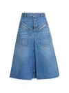 Chloé Knee-length Skirt In Denim Blue Size 6 100% Cotton, Calf-skin Leather In Blue