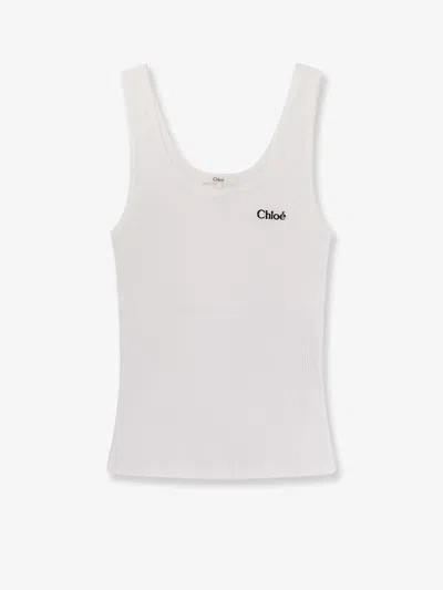 Chloé Logo Ribbed Cotton Jersey Tank Top In White
