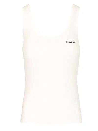Chloé Ribbed Stretch Jersey Tops White