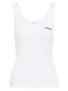 Chloé Embroidered Ribbed Cotton Tank In White