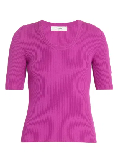 CHLOÉ WOMEN'S RIB-KNIT WOOL TOP
