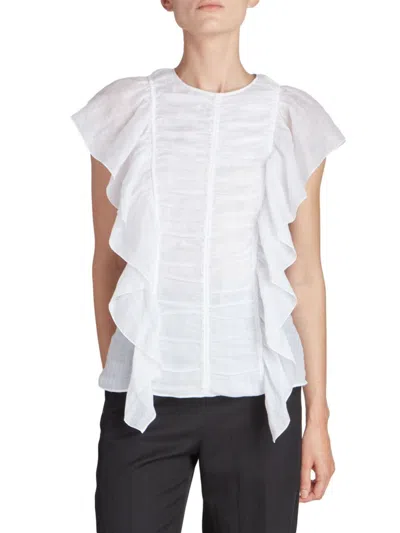 Chloé Women's Ruched Ruffle Top In White