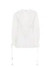 Chloé Puff Sleeve V-neck Top In Cotton Voile In White