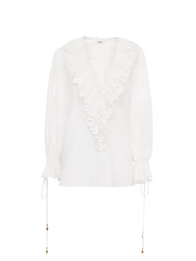 CHLOÉ WOMEN'S RUFFLE EYELET BLOUSE
