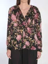 Chloé V-neck Floral Print Ruffled Blouse