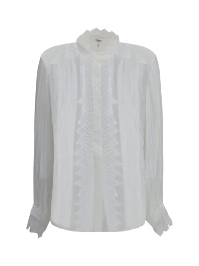 CHLOÉ CHLOÉ WOMEN RUFFLED SILK MUSLIN AND LACE BLOUSE