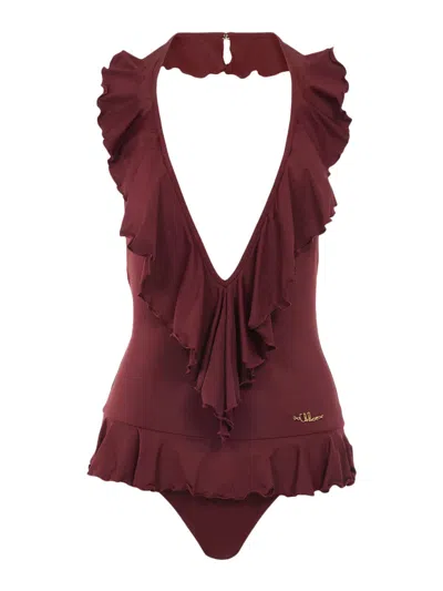 CHLOÉ CHLOE` WOMEN RUFFLED V-NECK ONE-PIECE SWIMSUIT