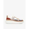 CHLOÉ CHLOE WOMEN'S RUST COMB NAMA EMBROIDERED SUEDE AND RECYCLED MESH TRAINERS