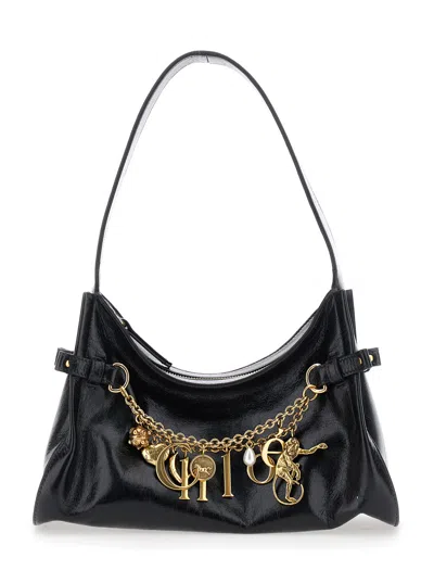CHLOÉ CHLOÉ WOMEN BLACK SHOULDER BAG WITH METALLIC CHARMS AND CHAIN DETAILS IN LEATHER WOMAN