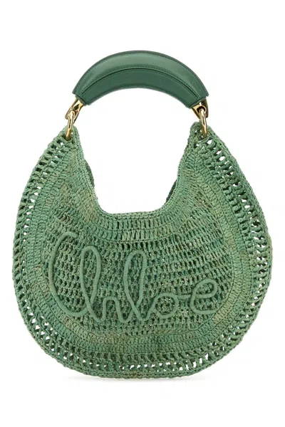 CHLOÉ CHLOE WOMEN SAGE GREEN RAFFIA BANANA HANDBAG