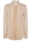 Chloé Ruffled Silk Shirt With Sheer Elegance In Neutral