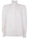 Chloé Floral High Collar Long Sleeve Top In Neutral