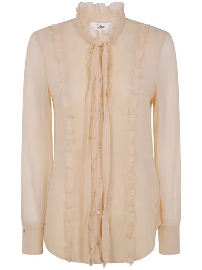 Chloé Ruffled Silk Shirt With Sheer Elegance In Neutral