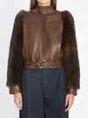 Chloé Leather Jacket With Belted Waist And Fur Sleeves In Brown