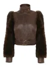 Chloé Leather Jacket With Belted Waist And Fur Sleeves In Brown