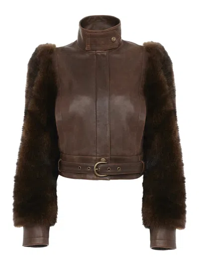 CHLOÉ CHLOE` WOMEN SHORT HIGH-NECK LEATHER JACKET