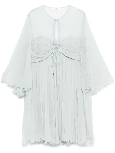 Chloé Pleated Mini Dress In Silk Mousseline In Multi
