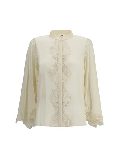 CHLOÉ CHLOÉ WOMEN SILK GEORGETTE AND LACE BLOUSE