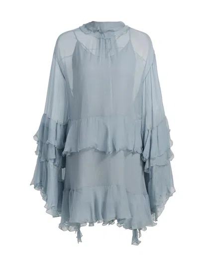 Chloé Women's Silk Georgette Tiered Minidress In Blue