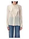 Chloé Lace-trimmed Ruffled Silk Blouse In Dusty White