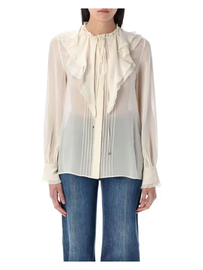 CHLOÉ WOMEN'S SILK RUFFLED BLOUSE SHIRT