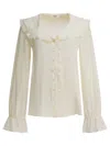 Chloé Bertha-collar Ruffle Button-down Silk Blouse In Yellow