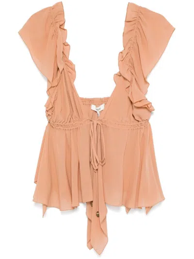 CHLOÉ WOMEN'S SM NUDE TOP WITH RUFFLES