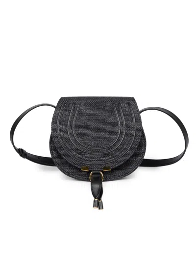 Chloé Women's Small Marcie Raffia & Leather Saddle Bag In Black