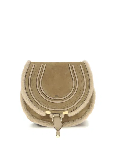 Chloé Women Small Saddle Marcie Shoulder Bag In Suede And Shearling In White
