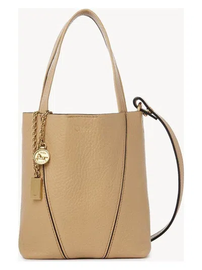 Chloé Women's Small Spin Coffee Milk Leather Tote Bag In Orange