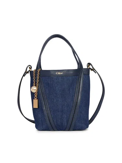 Chloé Women's Small Spin Denim Tote Bag In Blue