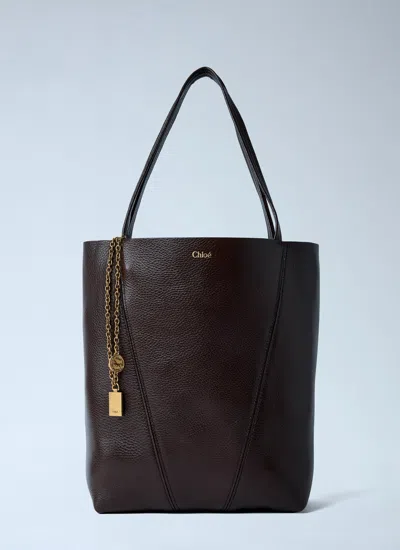 Chloé Small Spin Tote In Grained Leather Bags In Brown