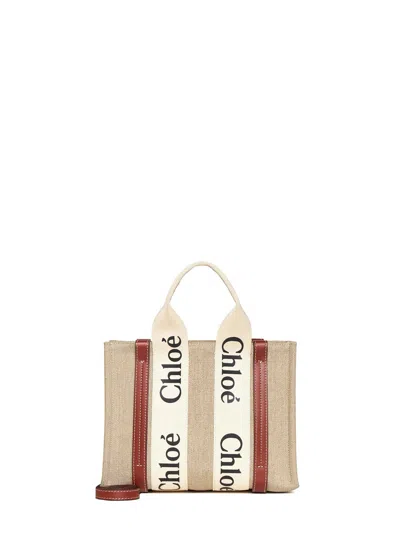 Chloé Women Small Woody Tote Bag In Linen In Multi