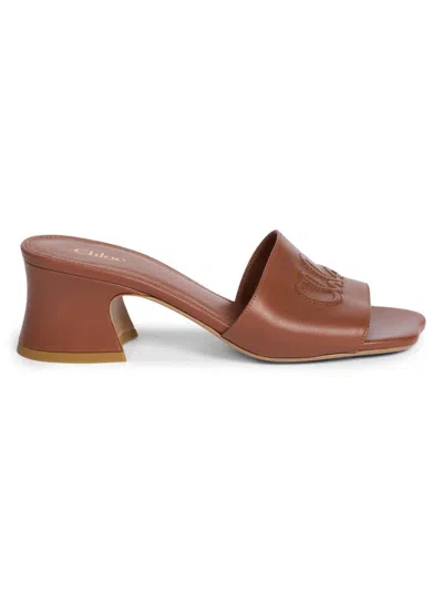 Chloé Women's Soleil Leather 55mm Heeled Mules In Brown