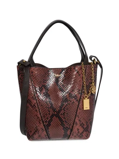 Chloé Spin Small Python-embossed Leather Bucket Bag In Burgundy
