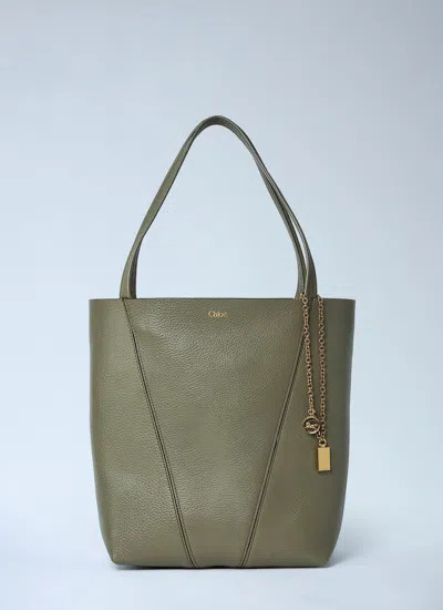 Chloé Spin Pebble-grain Logo Tote Bag In Green