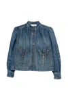 Chloé Blue Jacket With High Neck And Chain Detail On The Front In Denim Woman In Blue
