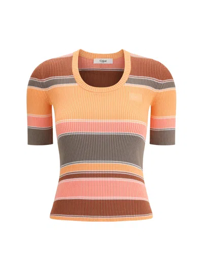 Chloé Women Striped Sweater In Burgundy