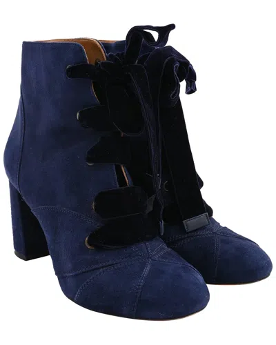 Chloé Women's Suede Ribbon Lace-up Bootie (authentic Pre-loved) In Blue