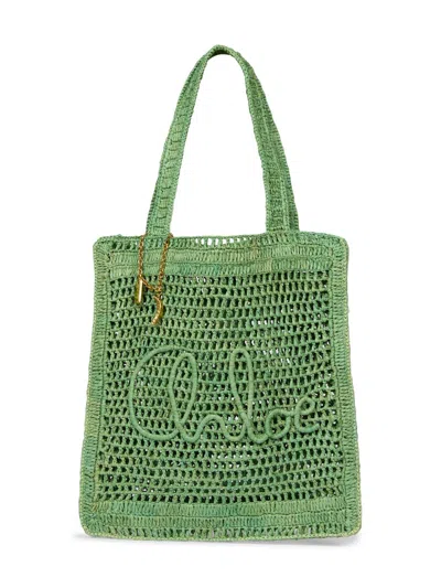 Chloé Women's Summer Banana Logo Crocheted Tote Bag In Green