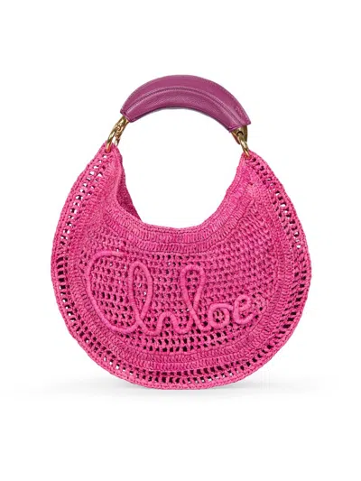 Chloé Women's Summer Banana Logo-crocheted Hobo Bag In Pink
