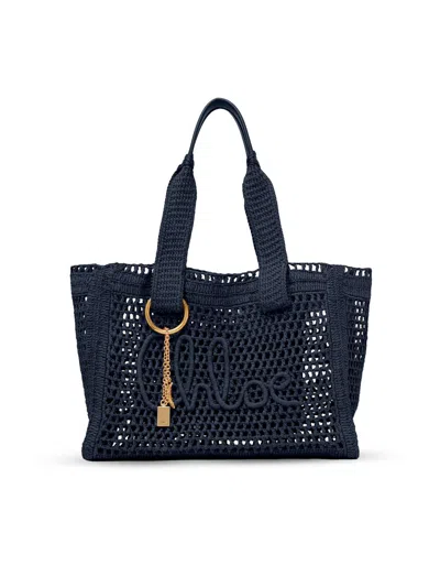 Chloé Women's Summer Banana Raffia Tote Bag In Blue