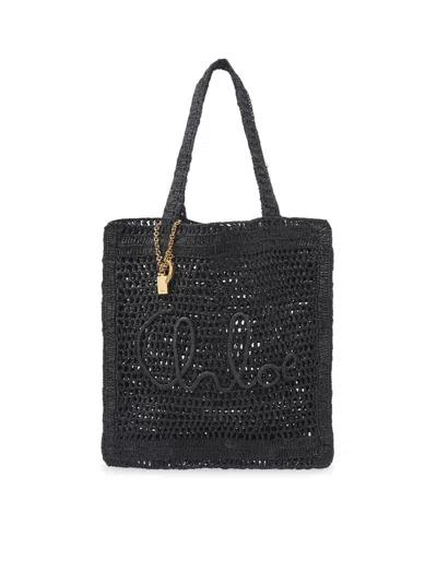 Chloé Tote Bag Summer Banana In Black Raffia